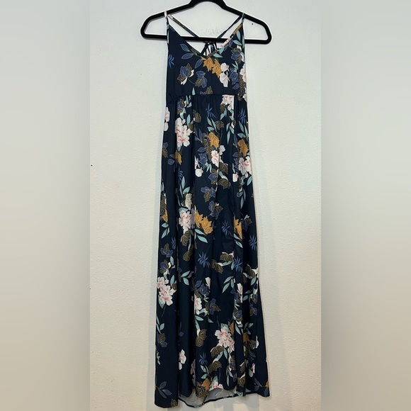 Dresses & Skirts - Long Floral Print Maxi Dress Two Tie Low Back Design Size Large